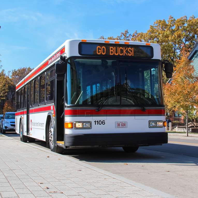 cabs bus parked on campus roadway