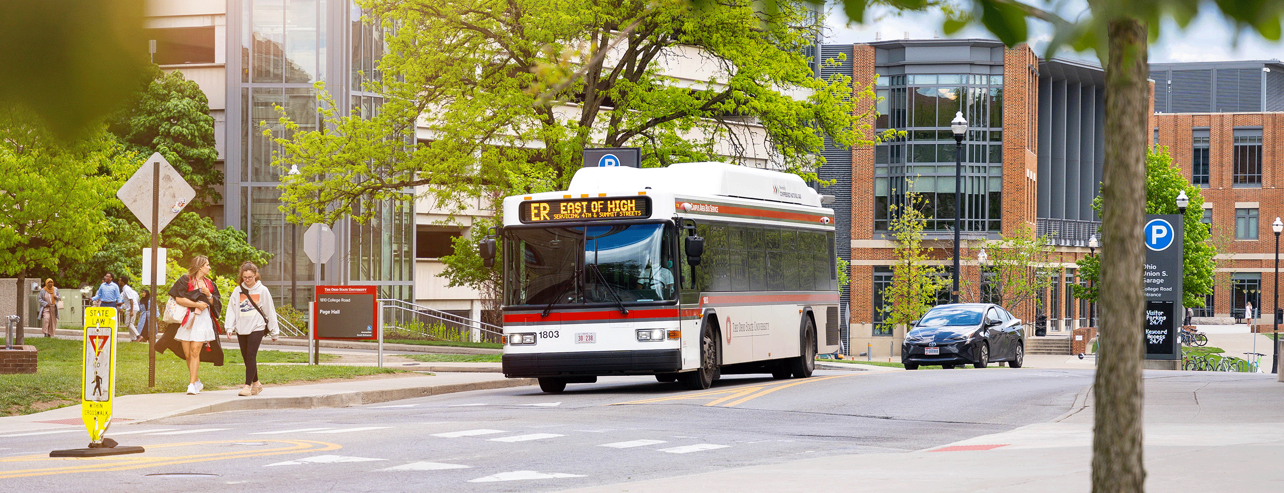 CABS bus in front of student union