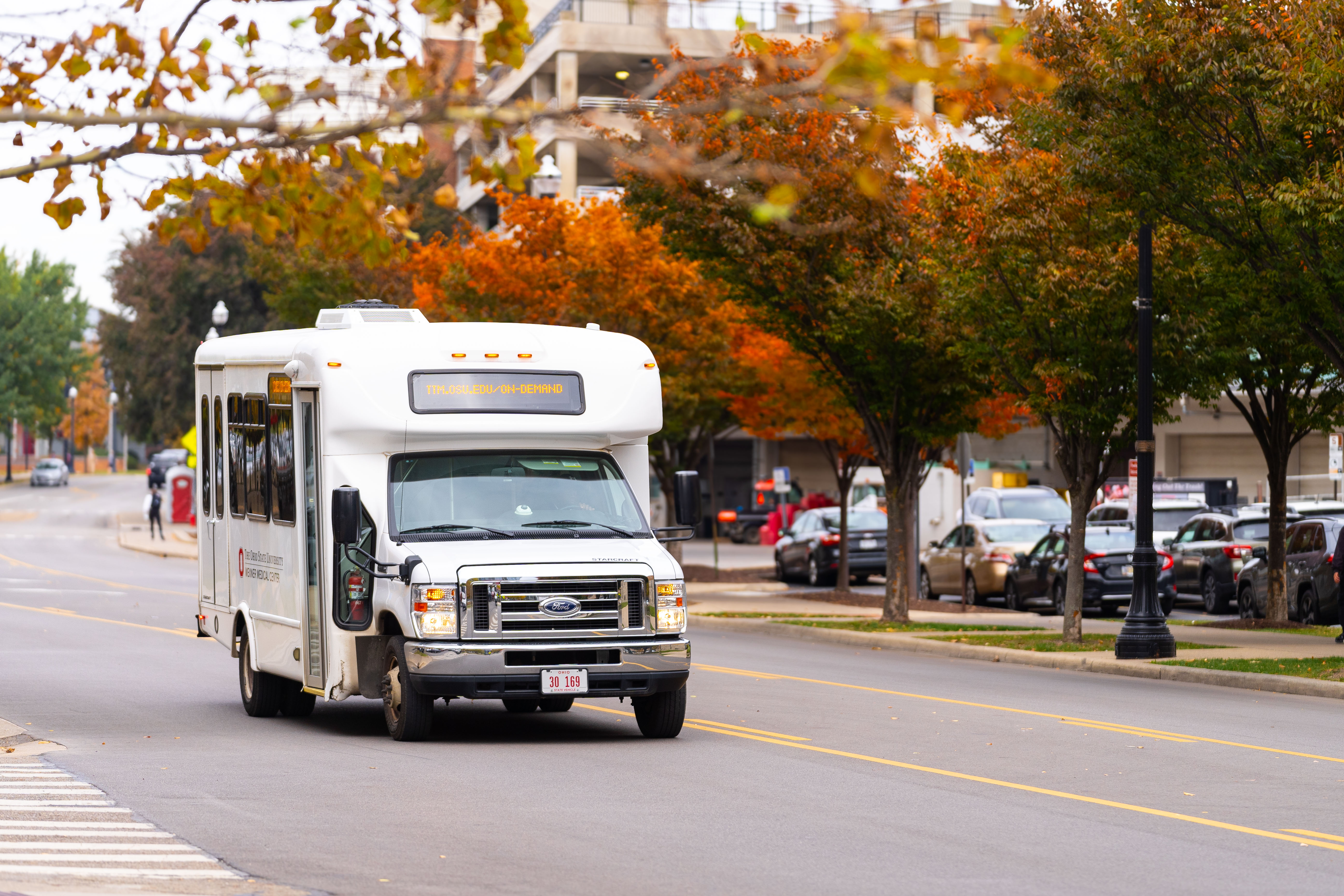CABS On-Demand bus in a fall setting