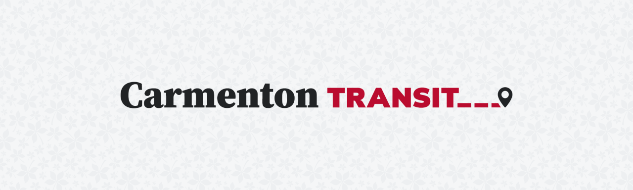 Web banner with text "Carmenton Transit" and a map pin icon