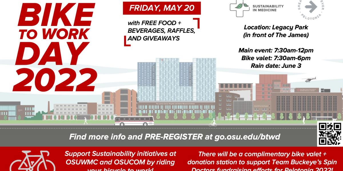 Graphic of campus and text reading "Bike to Work Day 2022"