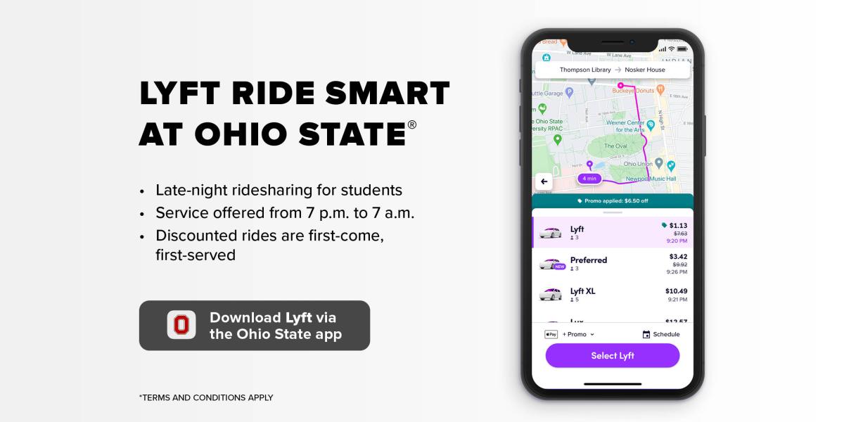 Graphic of Lyft Ride Smart showing services beginning at 7 p.m.
