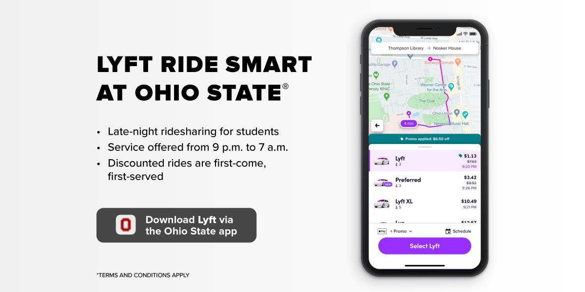 Image of smart phone with Lyft Ride Smart at Ohio State
