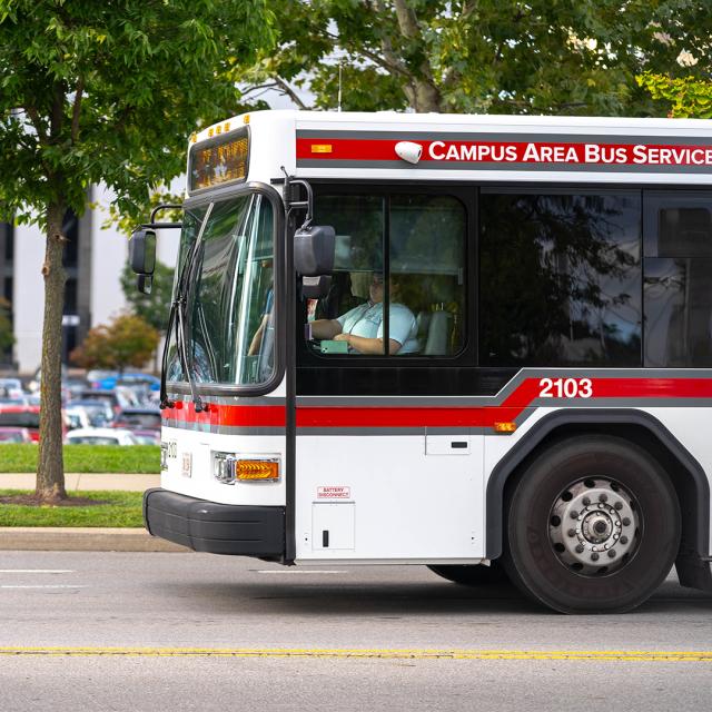 Photo of an Ohio State University campus bus