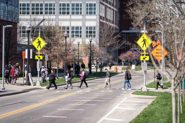 pedestrians using crosswalk