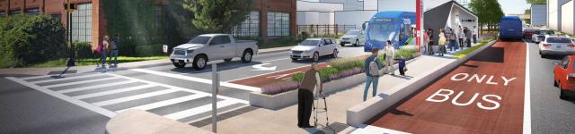 rendering of bicyle bus and pedestrian lanes