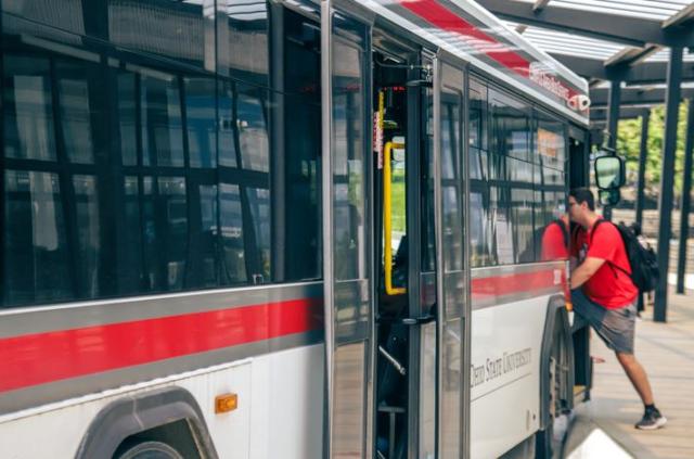 Passenger boarding CABS bus