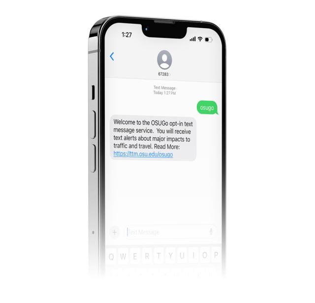 Phone displaying text message from OSUGo opt-in