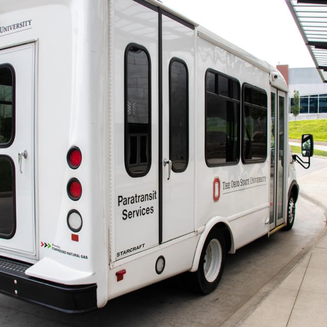 rear and side view of paratransit bus