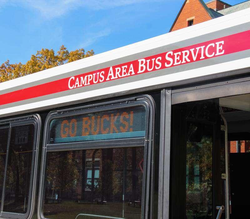 Banner on bus reading Campus Area Bus Service.