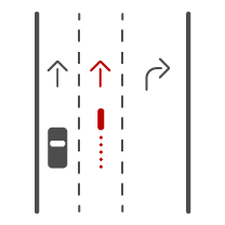 Bicyclist choosing lane based upon where they want to be after an intersection.